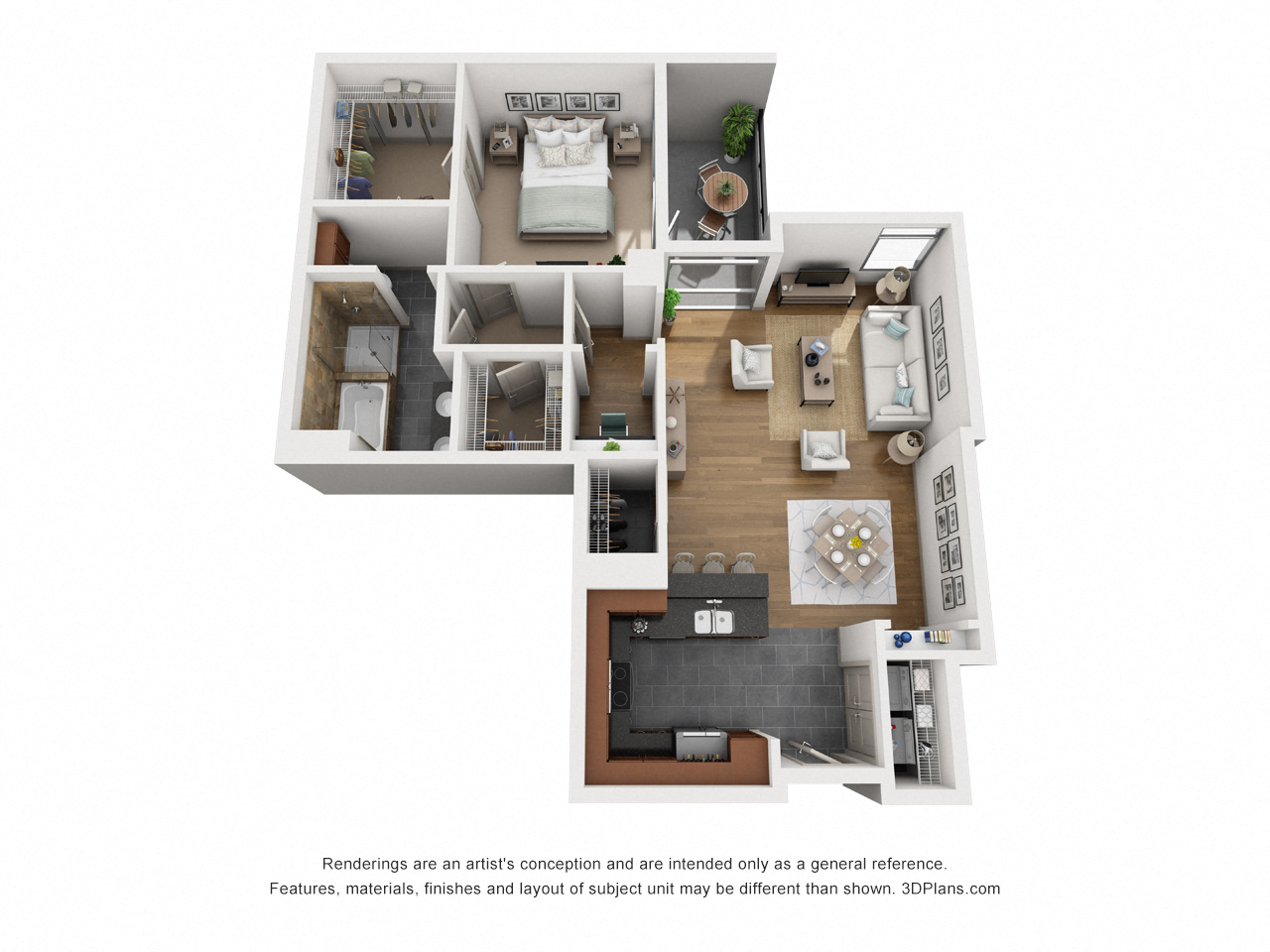 Floor plan for 1 bed, 1 bath, 1273 sqft